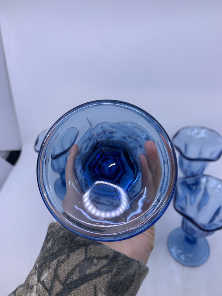 6 FOOTED BLUE GLASS SUNDAE CUPS.