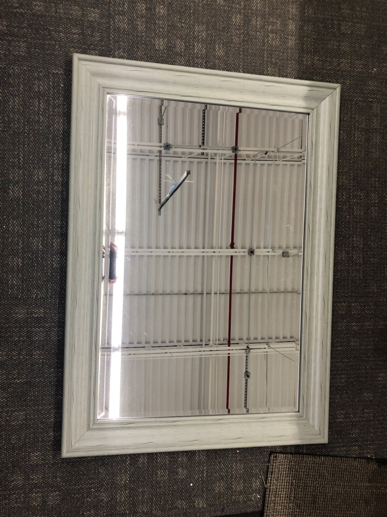 LARGE GREY FRAMED SQUARE MIRROR.