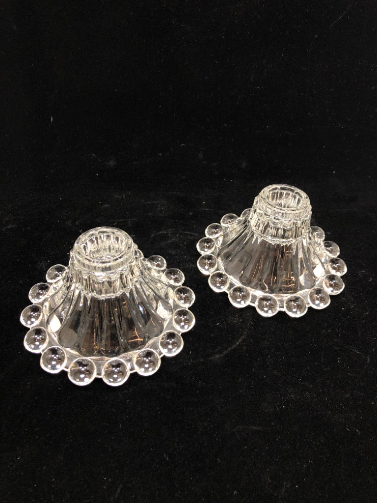 2 VTG BUBBLE GLASS TAPER HOLDERS.