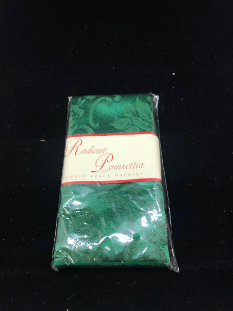 NIP 4PK GREEN DAMASK NAPKINS