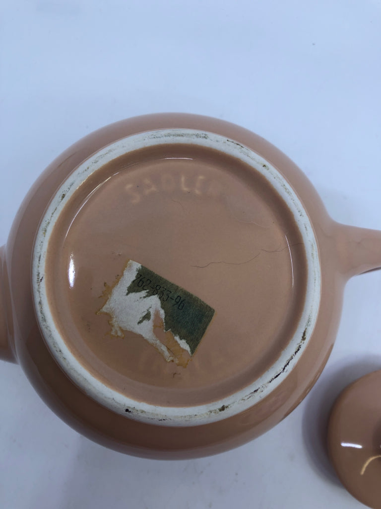 PEACH CERAMIC TEAPOT.