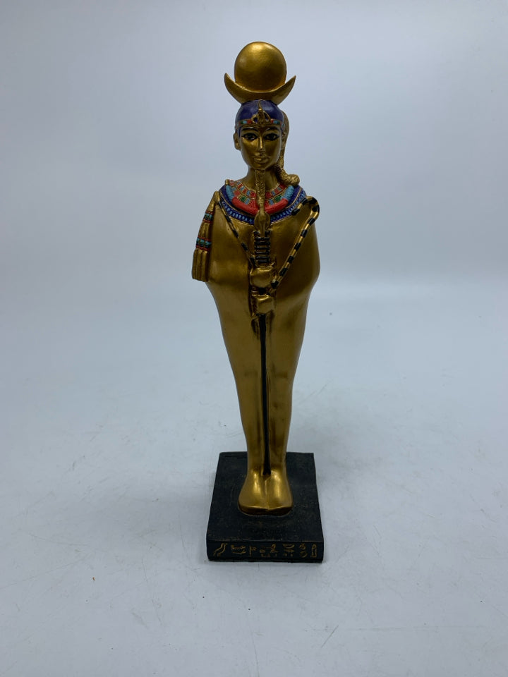 GOLD STANDING EGYPTIAN STYLE MAN W/ HEAD DRESS RESIN.