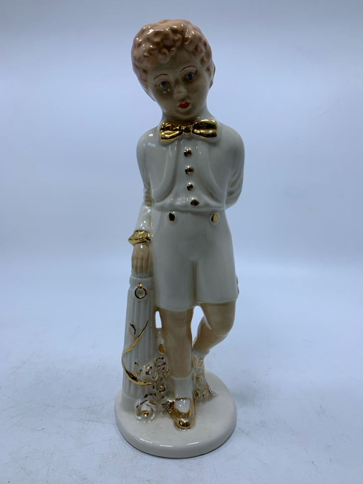 VTG HOLLAND MOLD STANDING BOY LEANING ON PILLAR GOLD DETAILS.
