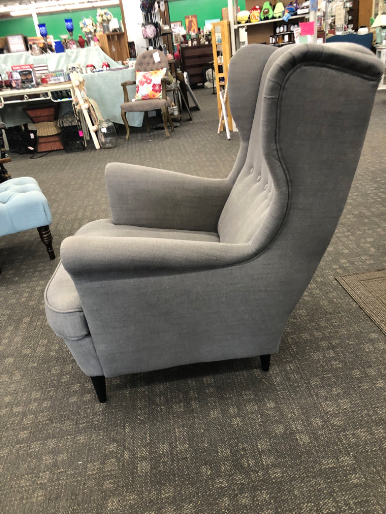 GREY ACCENT CHAIR W/ HIGH BACK IKEA.