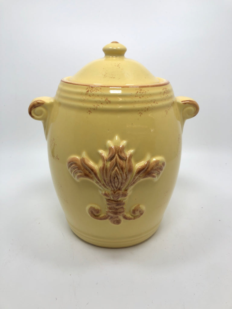 YELLOW W/RED DISTRESS JAR W/LID.