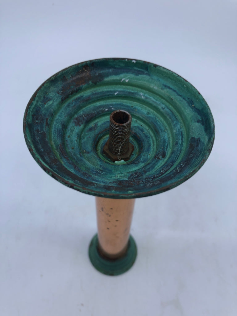 3 COPPER CANDLE HOLDERS W CANDLES.