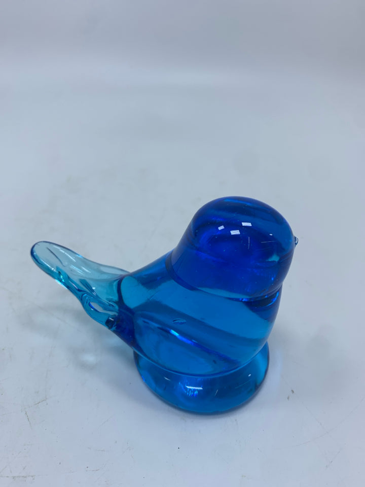 GLASS BLUE BIRD FIGURINE.