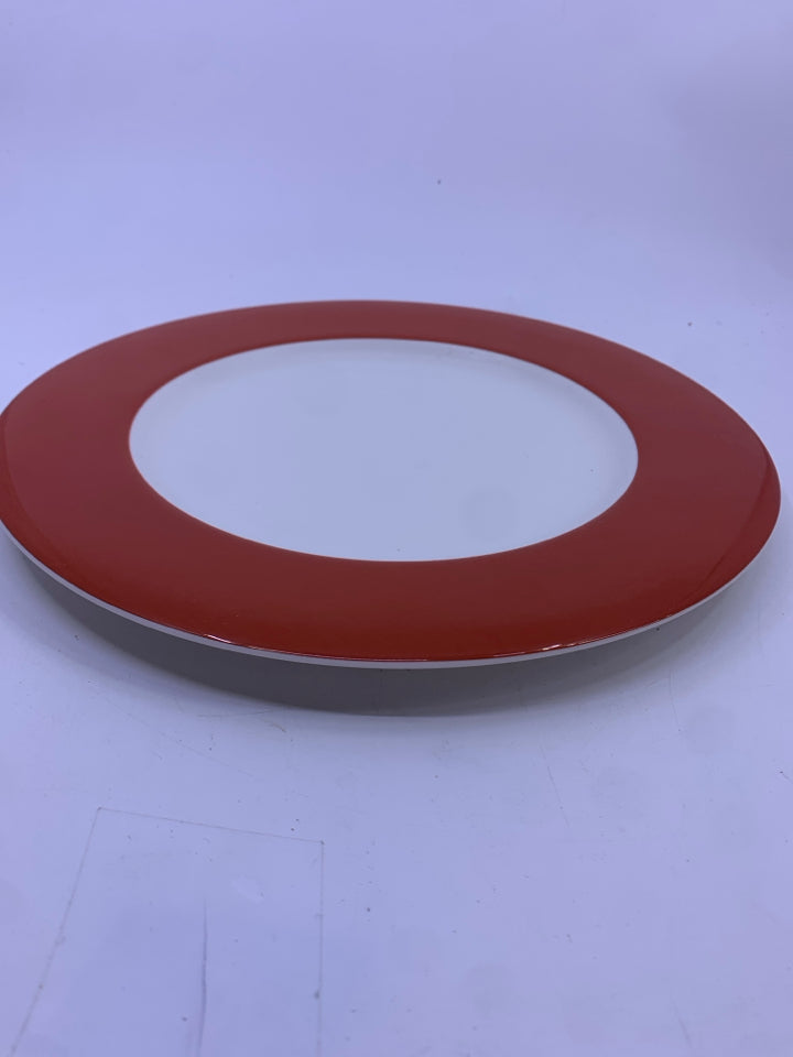 7 BURNT ORANGE CRATE AND BARREL DINNER PLATES.