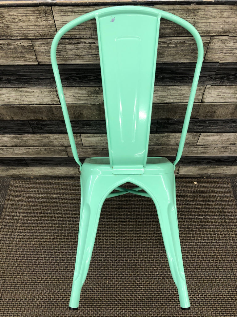 TEAL METAL CHAIR.