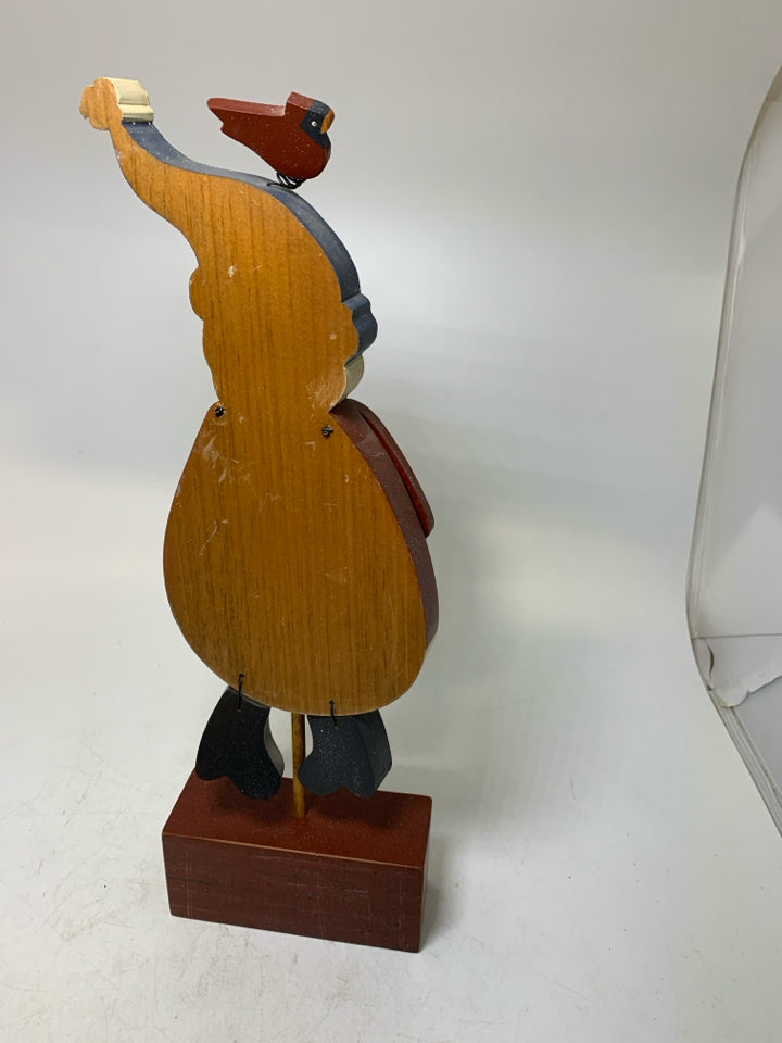 PRIMITIVE STYLE SNOWMAN ON STAND MOVABLE ARMS LET IT SNOW.