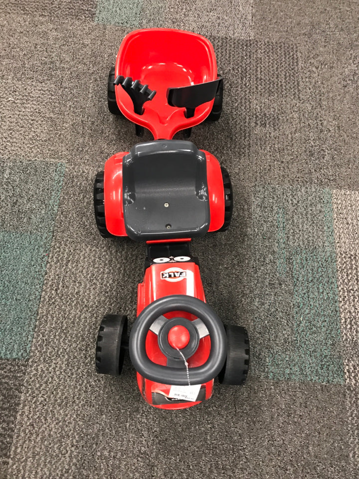Falk Case IH Tractor Push Ride-on Toy with Detachable Trailer Rake and Shovel
