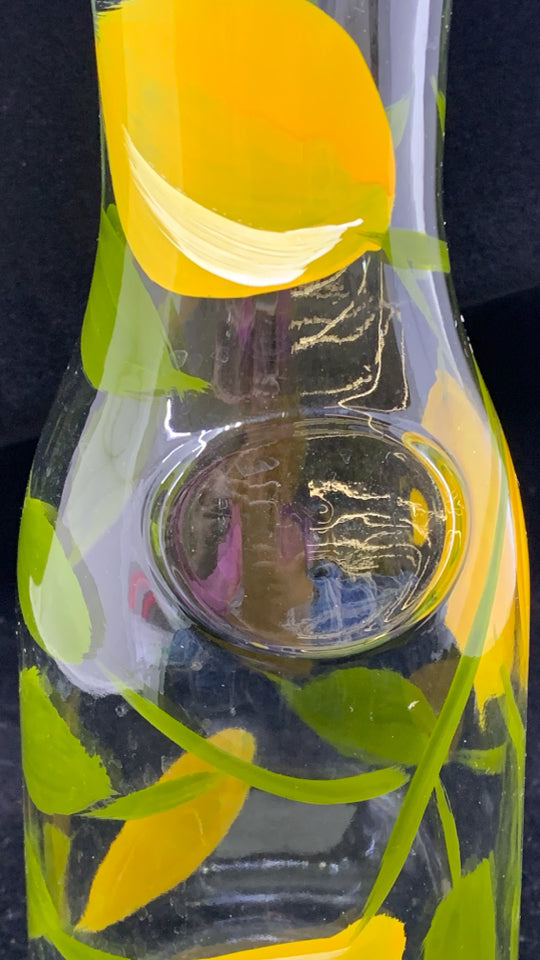 LEMONS PAINTED GLASS CARAFE.