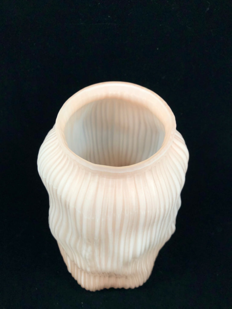 PINK GLASS RIPPLED VASE.