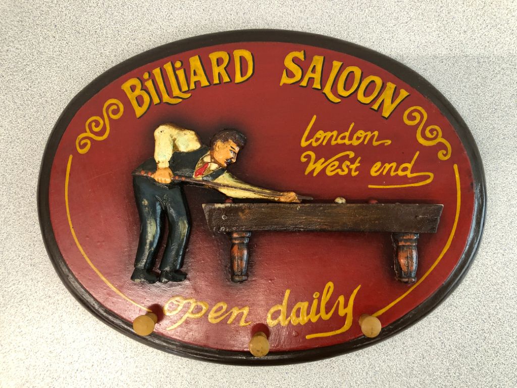 BILLIARD SALOON WOOD WALL SIGN.