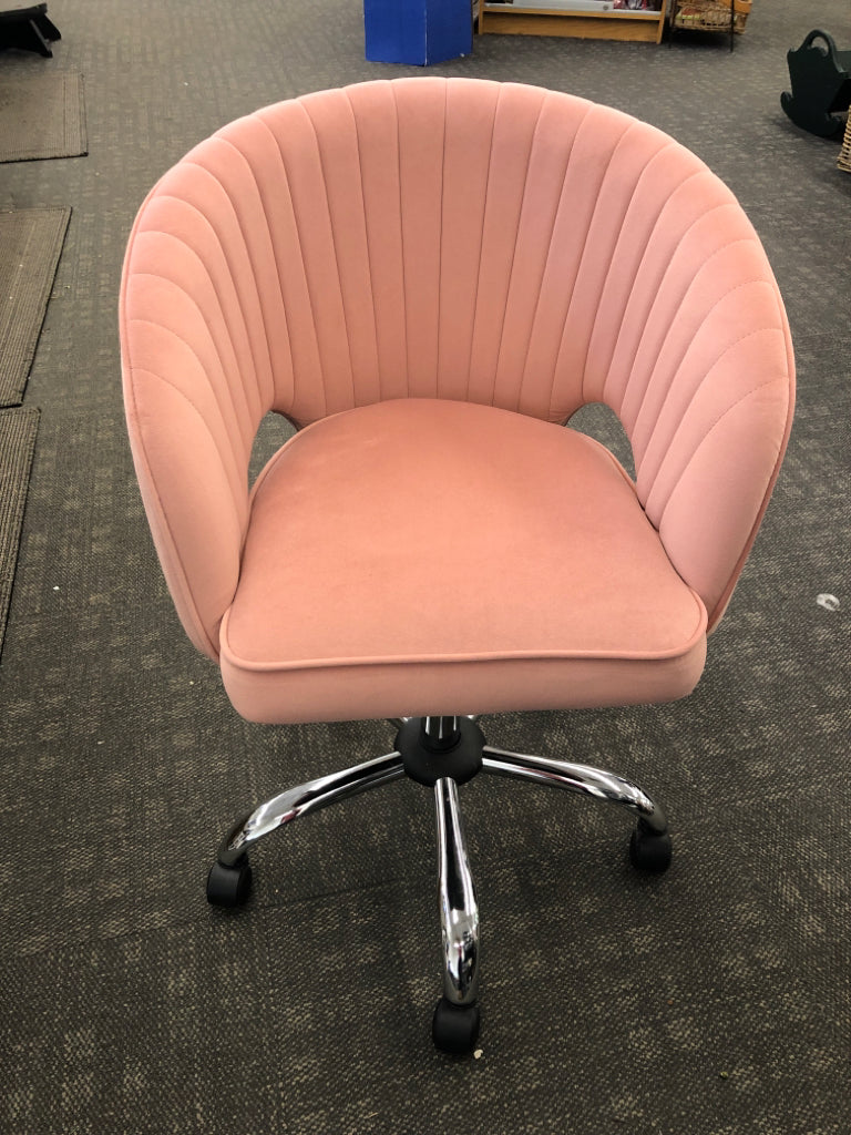PINK FABRIC ROLLING CHAIR.