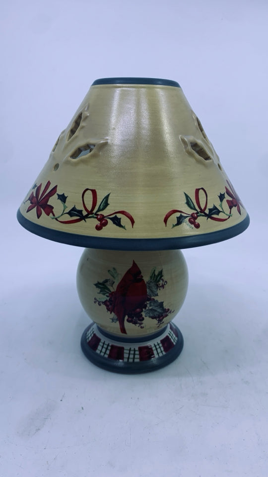 2pc CERAMIC CARDINAL/ HOLLY LENOX TEA LIGHT LAMP.