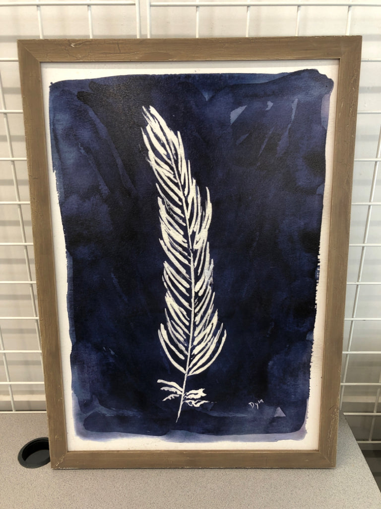 BLUE LEAF FRAMED PAINTING.