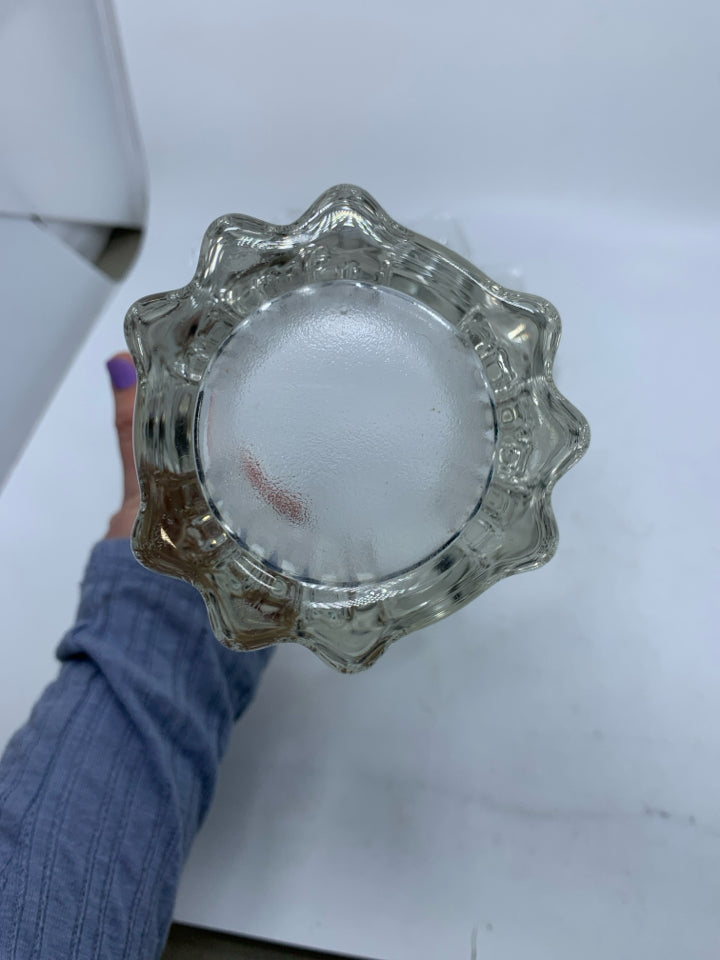 HEAVY GLASS FLARED EDGE VASE.