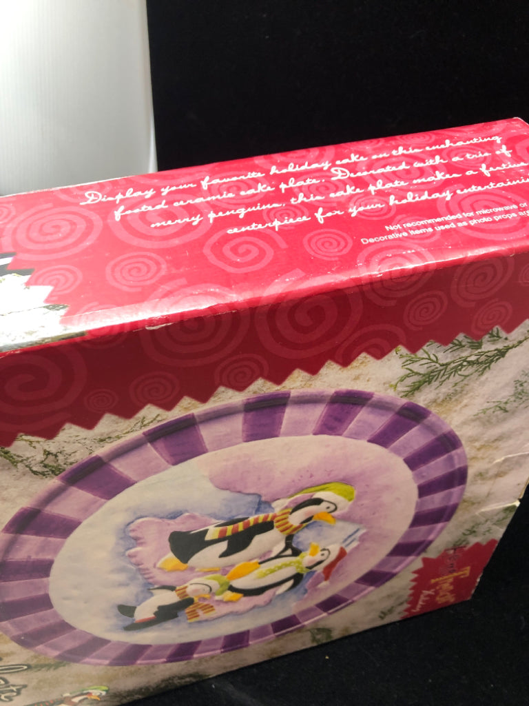 NIB PENGUIN CAKE PLATE.