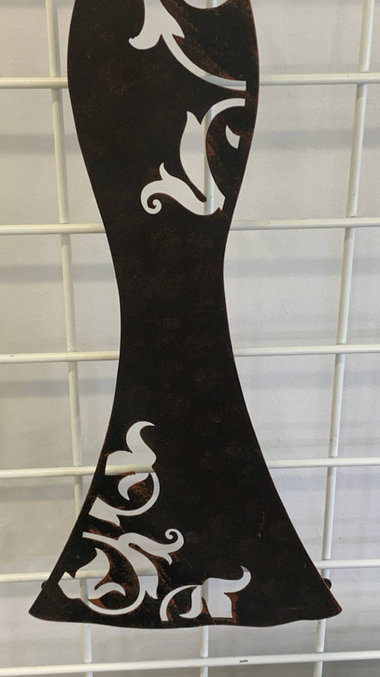 METAL DRESS SHAPED WALL HANGING W/SCARF HOOKS.