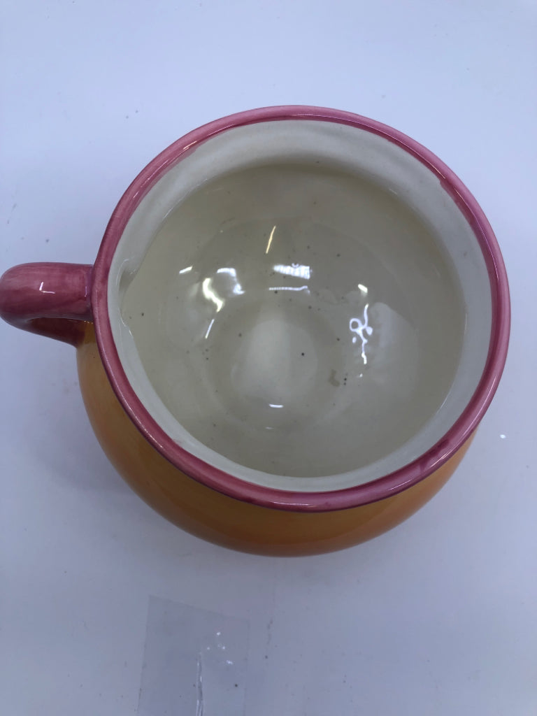 PINK/ORANGE FOOTED CERAMIC PLANTER.