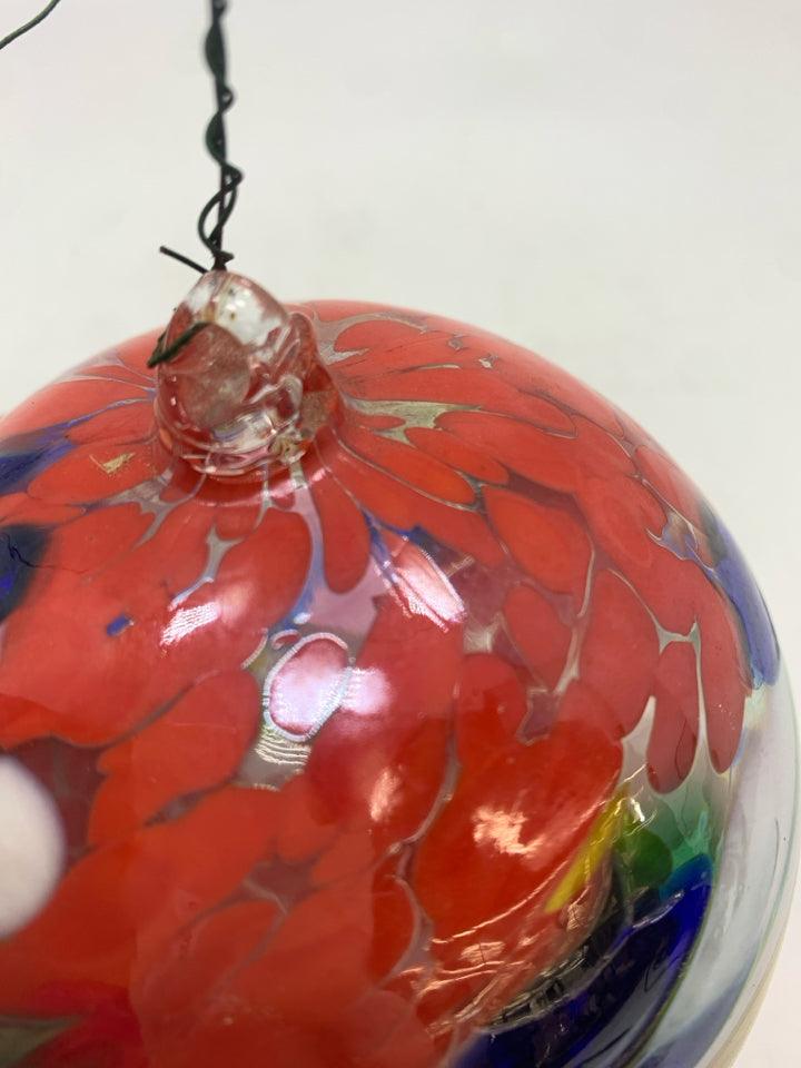 RED BLOWN GLASS HANGING ORB MADE IN POLAND.