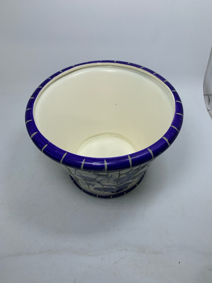 HEAVY MOSAIC BLUE FLORAL PLATTER.