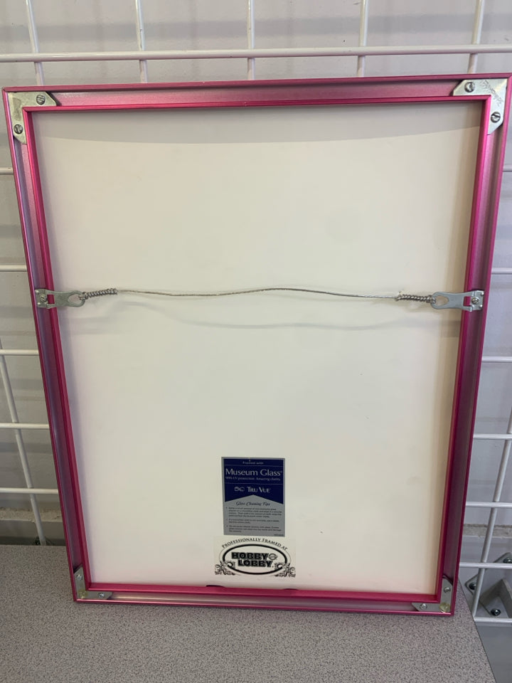 WATERCOLOR UNICORN IN PINK METAL FRAME.