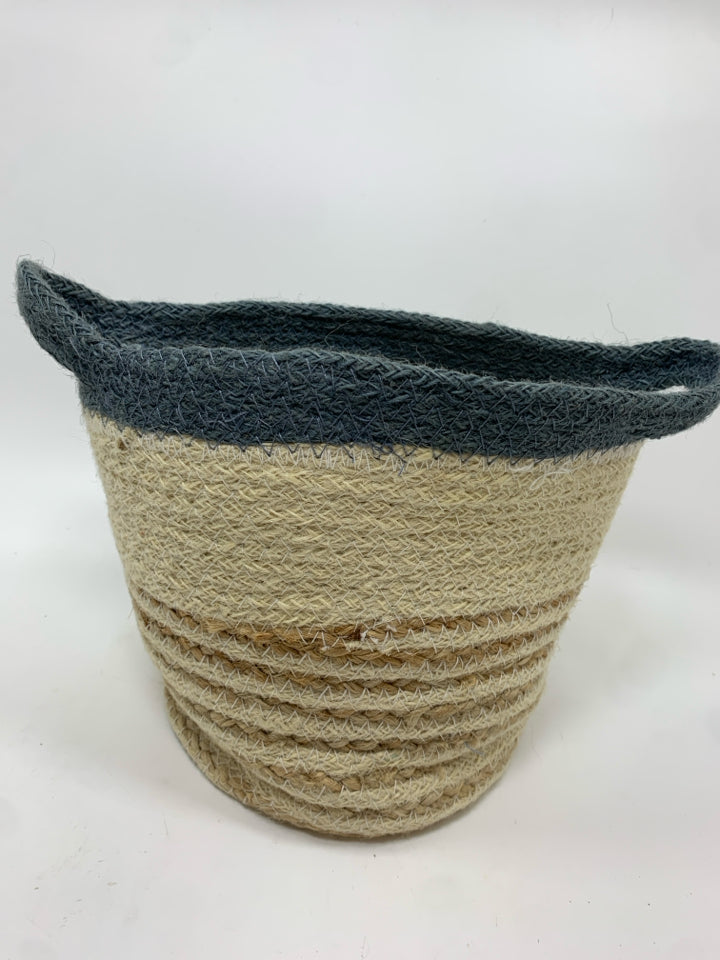 WHITE & BLUE CLOTH BASKET.