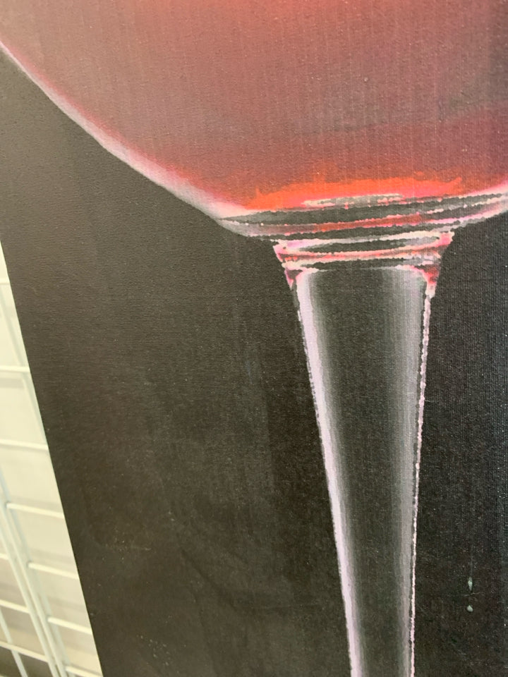RED WINE IN GLASS ON CANVAS.