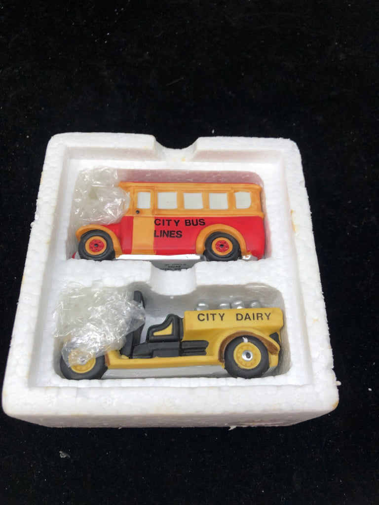 2 TRANSPORT CITY BUS/CITY DAIRY TRUCK HERITAGE VILLAGE ACCESSORIES.