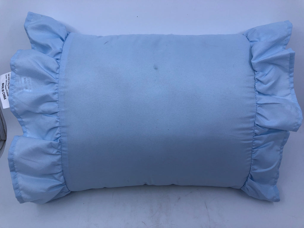 LIGHT BLUE RUFFLE RECTANGLE PILLOW.