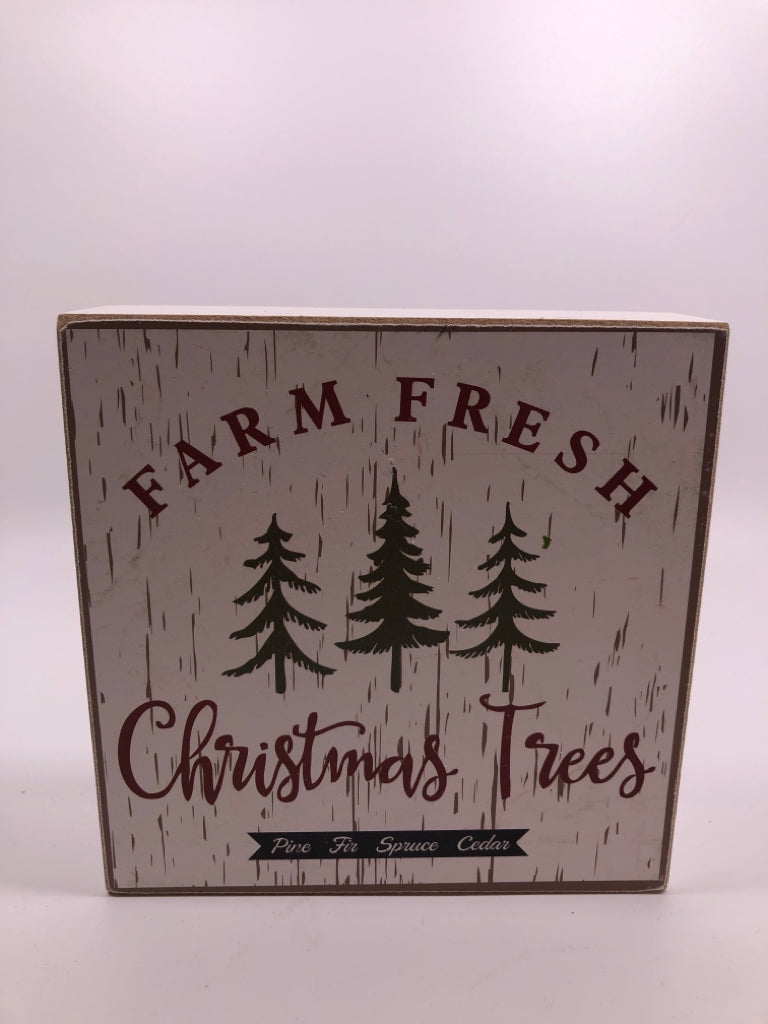 WHITE "FARM FRESH" CHRISTMAS TREES WOOD SIGN.