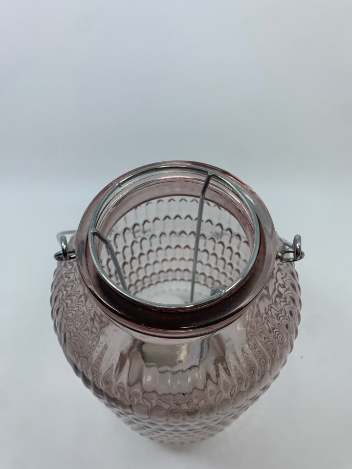 PINK GLASS TEA LIGHT LANTERN.