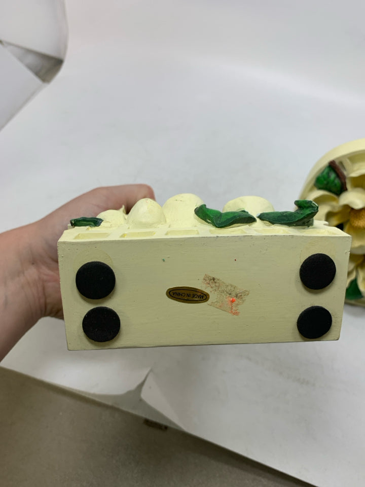 2 HEAVY RESIN ARCHED EMBOSSED YELLOW FLOWERS BOOK ENDS