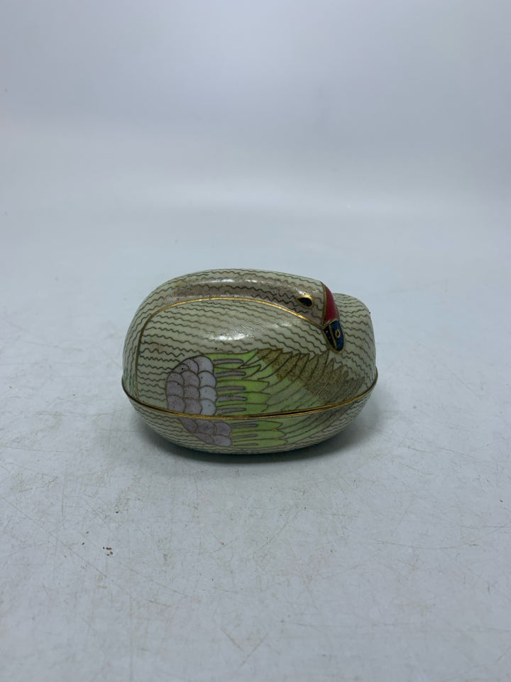 VTG ENAMEL BRASS SWAN TRINKET BOX.