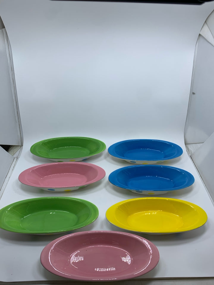 7 COLORFUL POLK-DOT CENTURY BANANA SPLIT BOWLS.