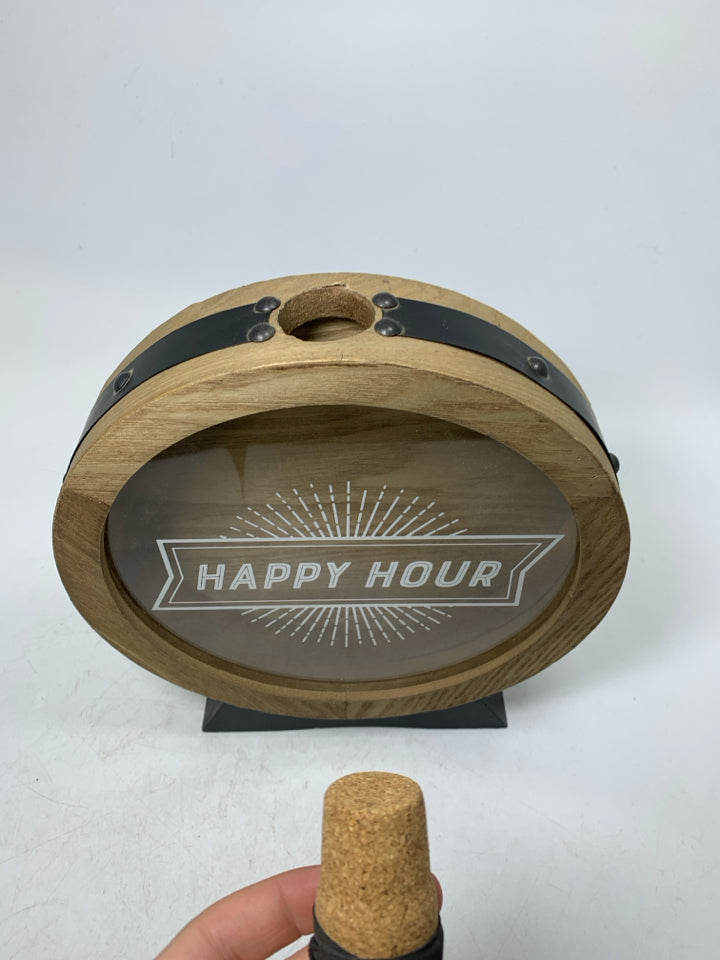 FAUX WOOD STAND HAPPY HOUR CORK CATCH.