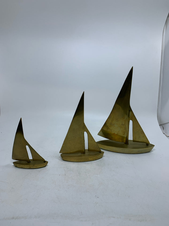 3 VTG BRASS SAIL BOAT SCULPTURES.