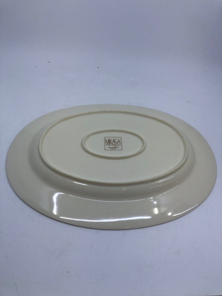 VTG MIKASA GOLD W PALE PINK FLORAL OVAL PLATTER.