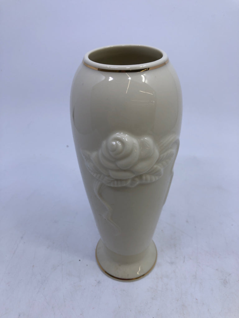 FOOTED VASE W/ EMBOSSED ROSE.