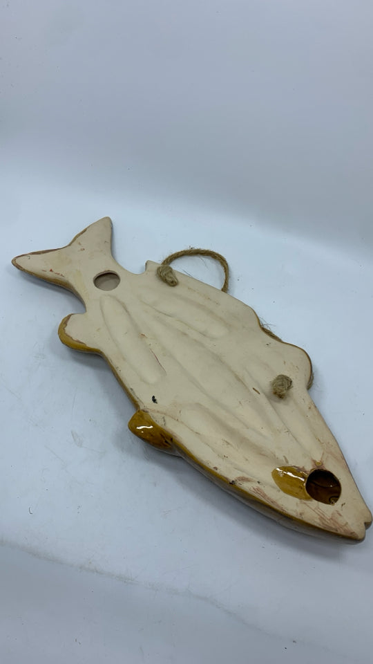 LONG GLAZED CERAMIC FISH WALL-HANGING.