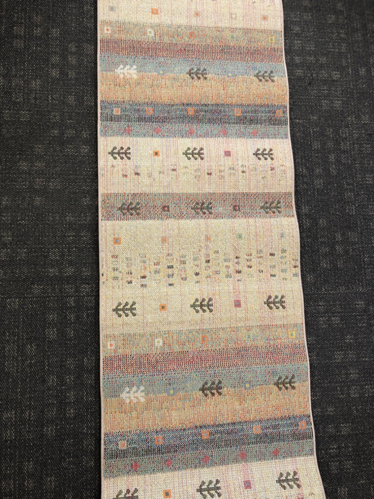 LONG COLORFUL/ BEIGE PATTERN RUG RUNNER.