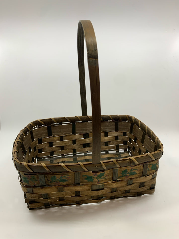 HOLLY BERRY PAINTED BASKET.