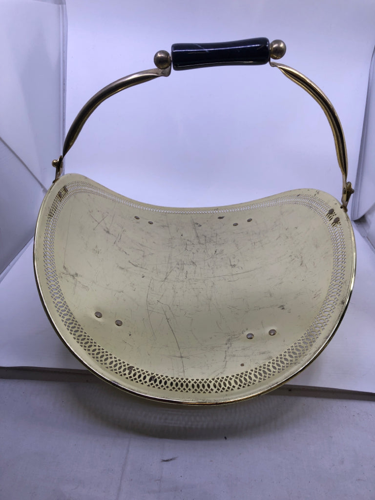 GOLD METAL LOG HOLDER W/ HANDLE.