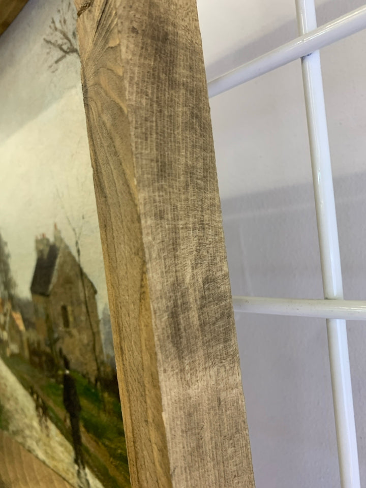 VILLAGE SCENE W PEOPLE WALKING.