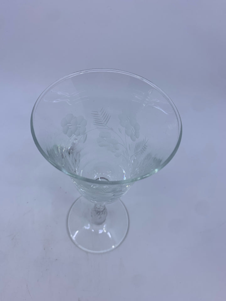 4 PRINCESS HOUSE WINE GOBLETS W/ ETCHED FLOWERS.