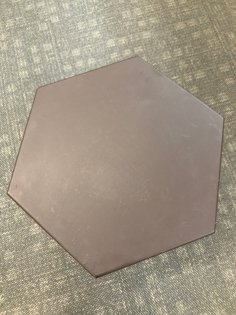 BROWN MOROCCAN STYLE END TABLE.