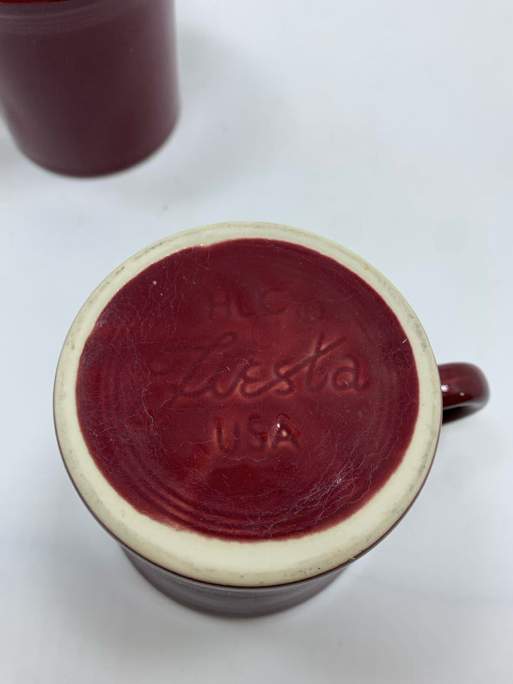 2 FIESTAWARE MAROON RING HANDLE MUG.