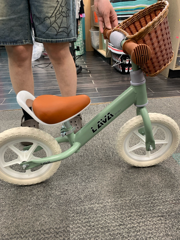 TODDLER LAVA BALANCE BIKE GREEN WITH BASKET-KIDS BIKE 3+ YEARS